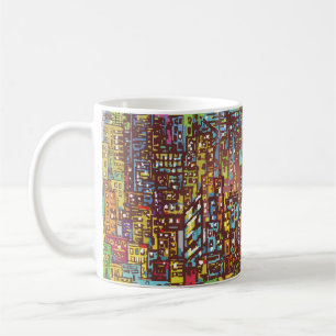 Cityscape hand getekende illustrationart, straat, koffiemok