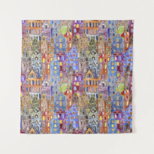 Cityscape huizen, naadloos stedelijk patroon. wandkleed