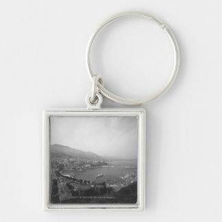 Cityscape in de haven B&W verhoogd uitzicht Sleutelhanger