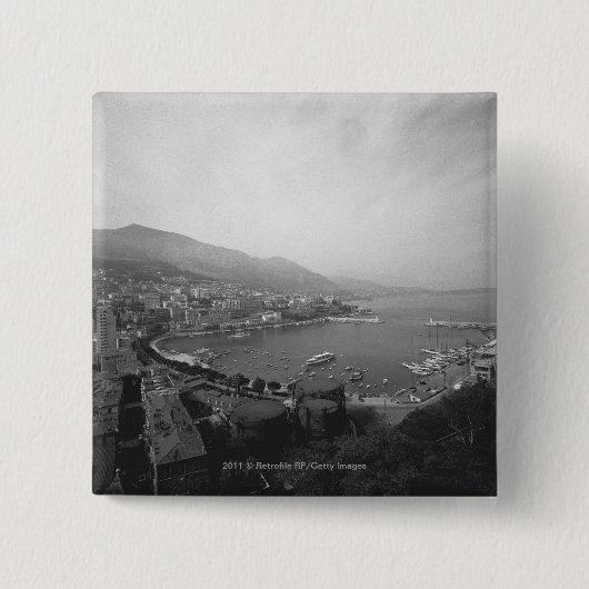 Cityscape in de haven B&W verhoogd uitzicht Vierkante Button 5,1 Cm (Voorkant)