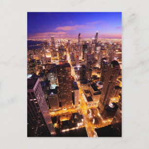 Cityscape in de nacht van Chicago Briefkaart