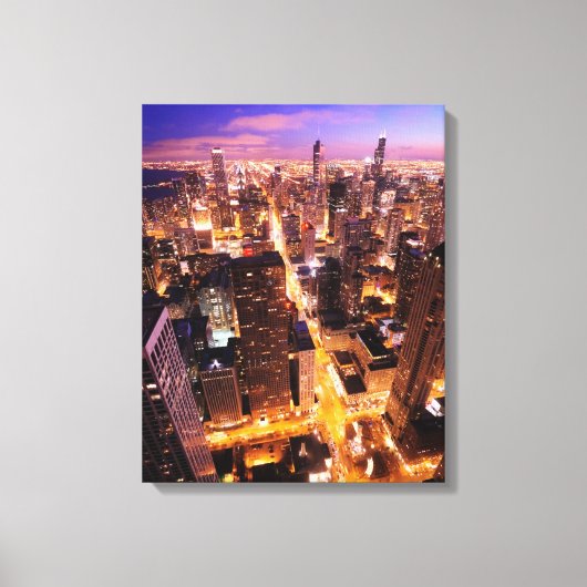 Cityscape in de nacht van Chicago Canvas Afdruk (Voorkant)