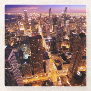 Cityscape in de nacht van Chicago Glazen Onderzetter