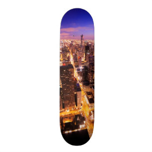 Cityscape in de nacht van Chicago Persoonlijk Skateboard