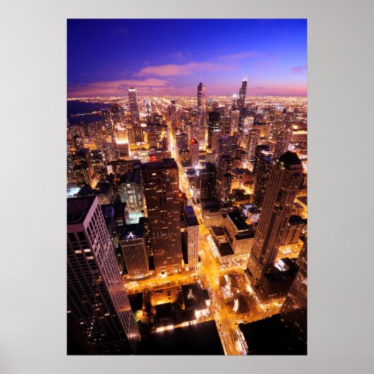 Cityscape in de nacht van Chicago Poster (Voorkant)
