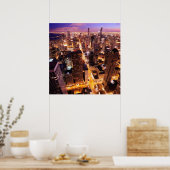 Cityscape in de nacht van Chicago Poster (Keuken)