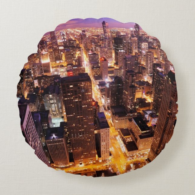 Cityscape in de nacht van Chicago Rond Kussen (Voorkant)