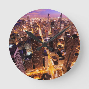 Cityscape in de nacht van Chicago Ronde Klok