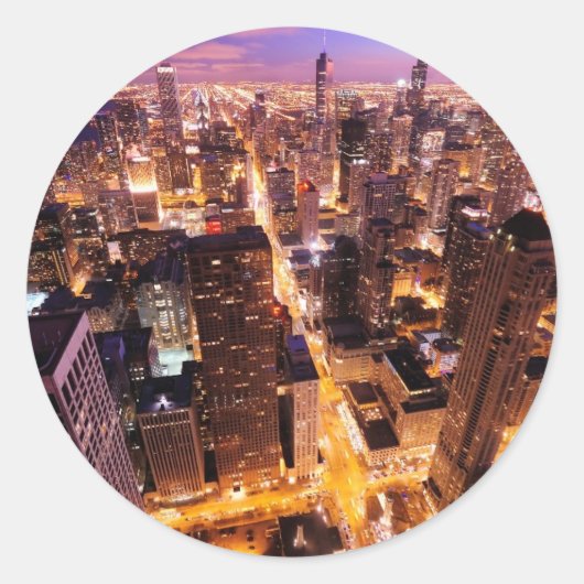 Cityscape in de nacht van Chicago Ronde Sticker (Voorkant)
