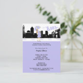 Cityscape Lavender en Grey Baby shower Invitation Kaart (Staand voorkant)
