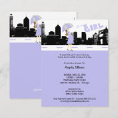 Cityscape Lavender en Grey Baby shower Invitation Kaart (Voorkant / Achterkant)