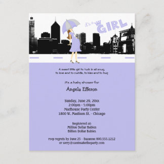 Cityscape Lavender en Grey Baby shower Invitation Kaart