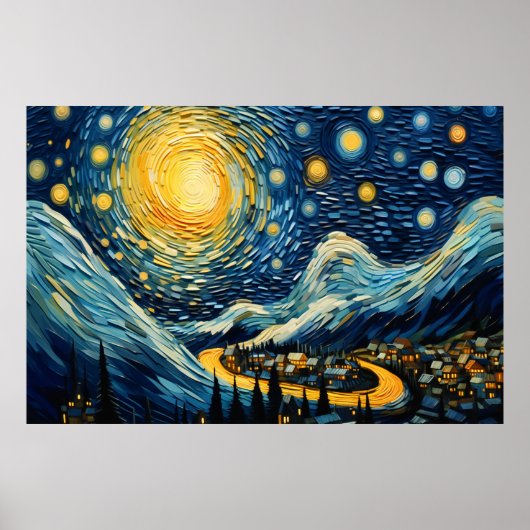 Cityscape met maanlicht poster (Voorkant)