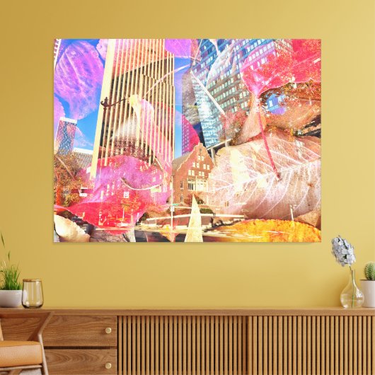 Cityscape met rode herfstbladeren Abstract overtro Canvas Afdruk (Insitu (Woonkamer))