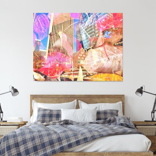 Cityscape met rode herfstbladeren Abstract overtro Canvas Afdruk (Insitu (Slaapkamer))