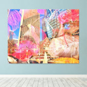 Cityscape met rode herfstbladeren Abstract overtro Canvas Afdruk (Insitu (Houten vloer))