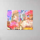 Cityscape met rode herfstbladeren Abstract overtro Canvas Afdruk (Voorkant)