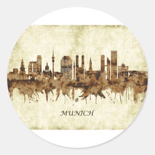 Cityscape München Duitsland Ronde Sticker (Voorkant)