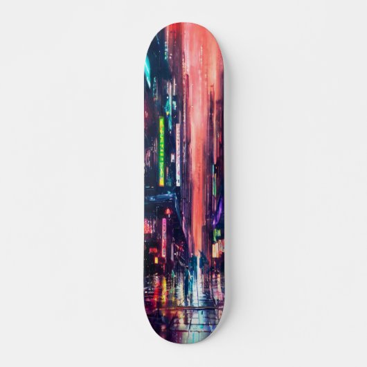 CityScape Neonverlichting in regenontwerp Persoonlijk Skateboard (Voorkant)