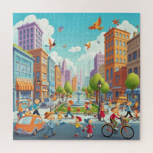 Cityscape Park Car Bike Mensen Vogels Legpuzzel