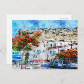 Cityscape Puerto de Morgan op Gran Canaria. Verf. Briefkaart (Voorkant / Achterkant)