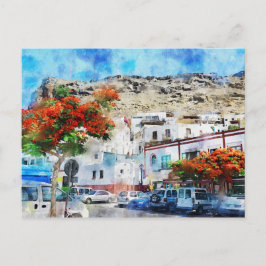 Cityscape Puerto de Morgan op Gran Canaria. Verf. Briefkaart
