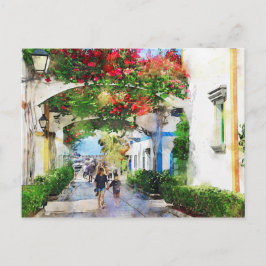 Cityscape Puerto de Morgan op Gran Canaria. Verf. Briefkaart