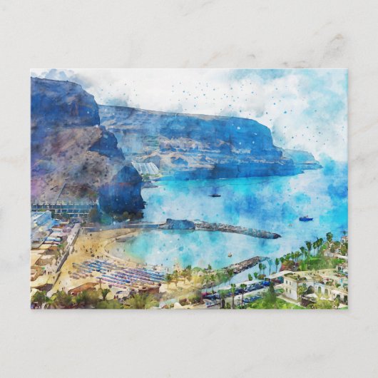 Cityscape Puerto de Morgan op Gran Canaria. Verf. Briefkaart (Voorkant)