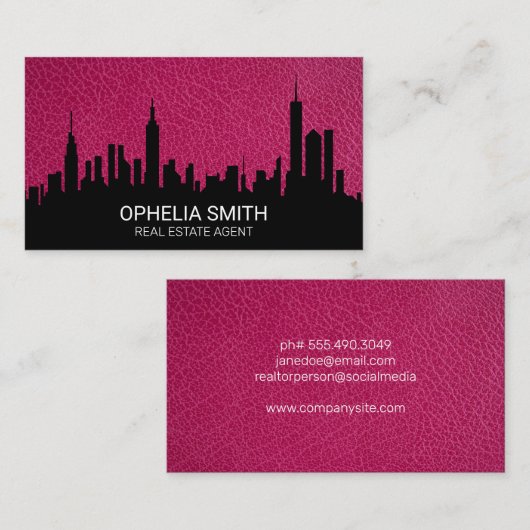 Cityscape Real Estate Agent | Roze leder Visitekaartje (Voorkant / Achterkant)
