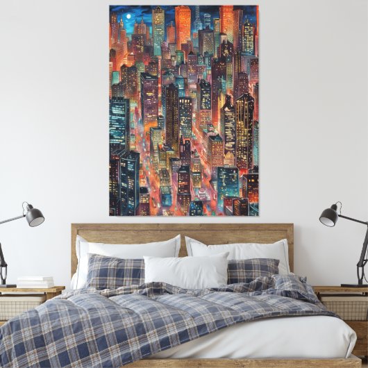Cityscape 's nachts Canvas Print (Insitu (Slaapkamer))