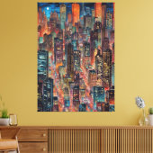 Cityscape 's nachts Canvas Print (Insitu (Woonkamer))