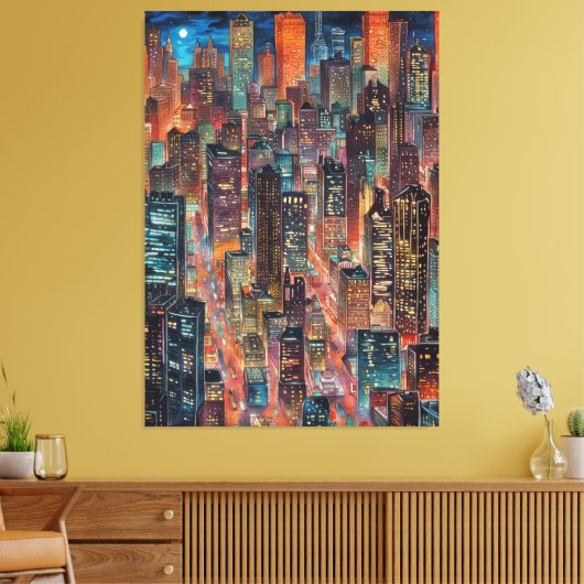 Cityscape 's nachts Canvas Print (Insitu (Woonkamer))