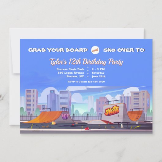 Cityscape Schaats Park Birthday Party  Kaart (Voorkant)