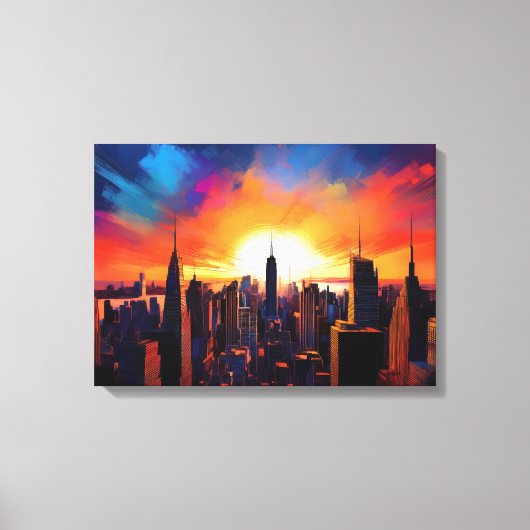 Cityscape Silhouette bij zonsondergang Canvas Afdruk (Voorkant)