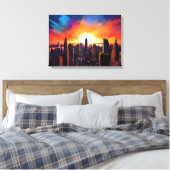 Cityscape Silhouette bij zonsondergang Canvas Afdruk (Insitu (Slaapkamer))