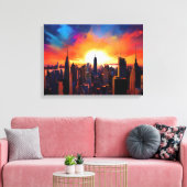 Cityscape Silhouette bij zonsondergang Canvas Afdruk (Insitu (Woonkamer))