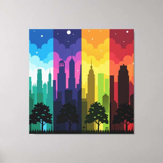 Cityscape Silhouette Seizoenen Canvas Afdruk (Voorkant)