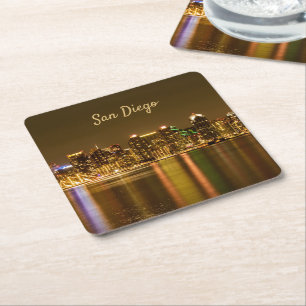 Cityscape Skyline Night California San Diego Kartonnen Onderzetters