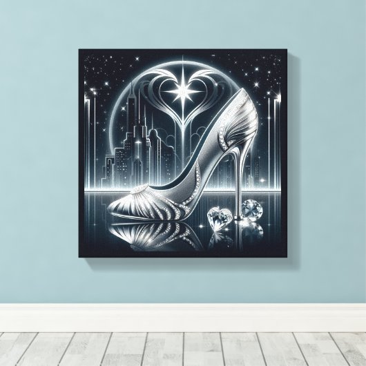 CityScape, stiletto's en diamanten Canvas Afdruk (Insitu (Houten vloer))