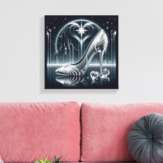 CityScape, stiletto's en diamanten Canvas Afdruk (Insitu (Woonkamer))