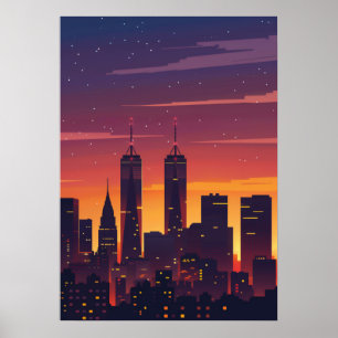 Cityscape Sunset Silhouet Poster