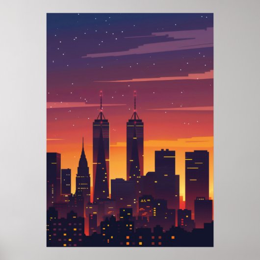Cityscape Sunset Silhouet Poster (Voorkant)