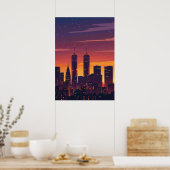 Cityscape Sunset Silhouet Poster (Keuken)