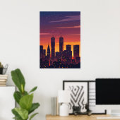 Cityscape Sunset Silhouet Poster (Thuiskantoor)