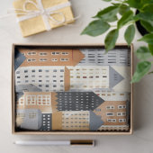 Cityscape tekening naturals en blauw tissuepapier (Geschenk)