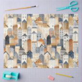 Cityscape tekening naturals en blauw tissuepapier (Craft)