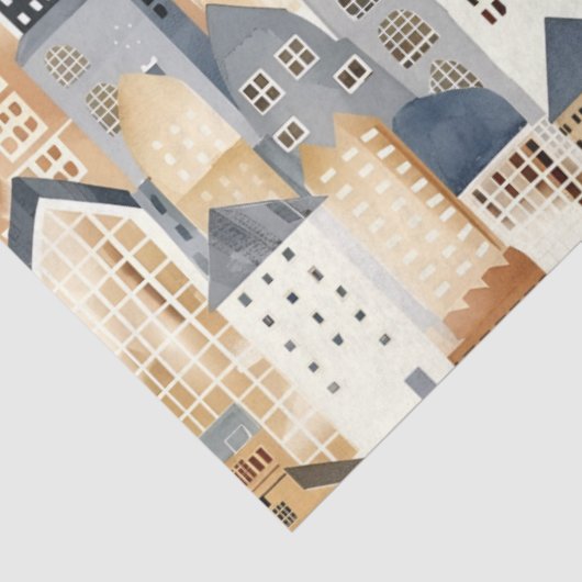 Cityscape tekening naturals en blauw tissuepapier (Detail)