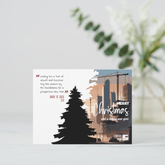 Cityscape & Tree Construction Architecture x-Mas Feestdagenkaart (Staand voorkant)