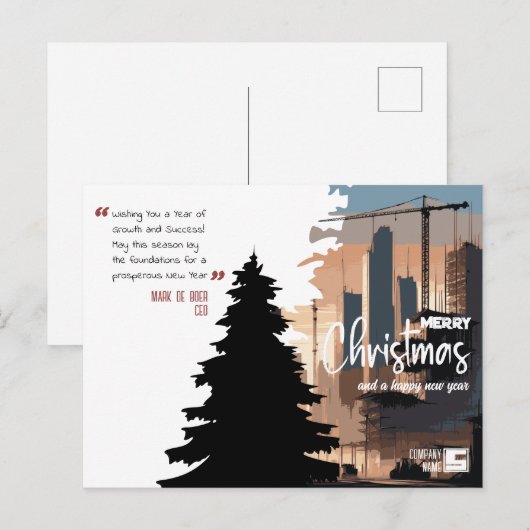 Cityscape & Tree Construction Architecture x-Mas Feestdagenkaart (Voorkant / Achterkant)