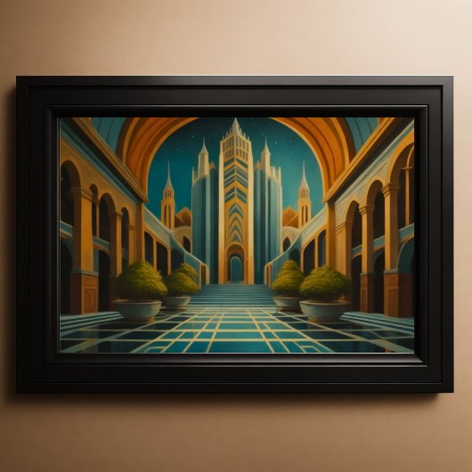 Cityscape Uitzicht gedempte kleuren Art Deco stijl Poster